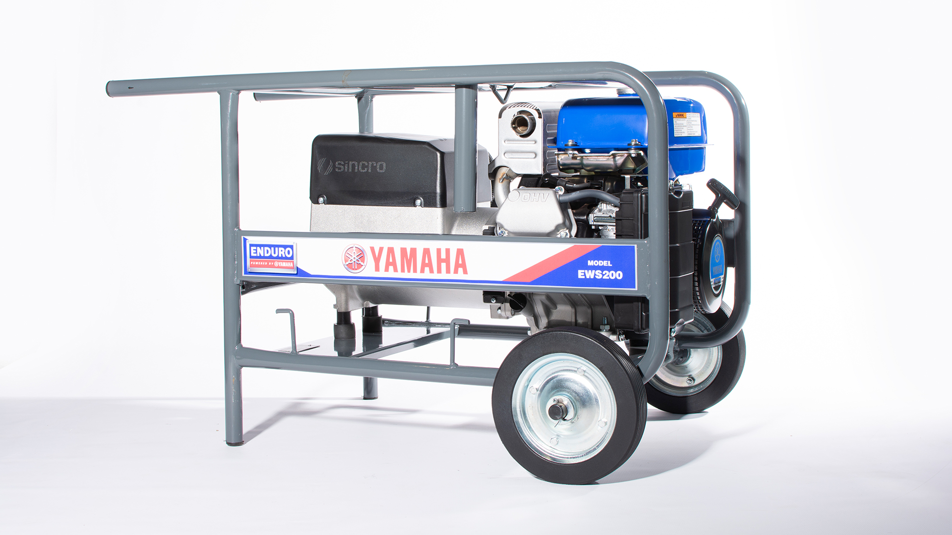 YAMAHA EWS200 GENERATOR  - THE PORTABLE MULTITASKER:
The EWS200 petrol driven welder combo is a maintenance free 5.5Kva generator with powerful 200Amp welder, fitted in an easily manoeuvrable frame featuring cable coiling and rod holders. 